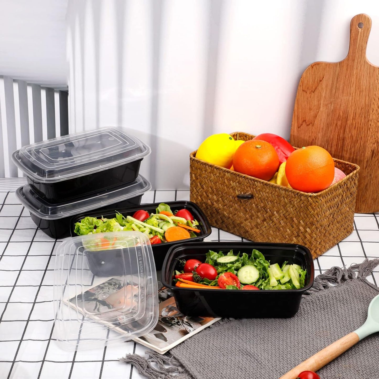 10 Piece Meal Prep Food Storage Containers, Black