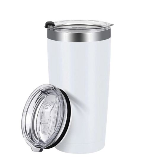 White 20 OZ Double Wall Stainless Steel Vacuum Insulated Tumbler Coffee Travel Mug With Lid, Durable Powder Coated Insulated Coffee Cup for Cold & Hot Drinks