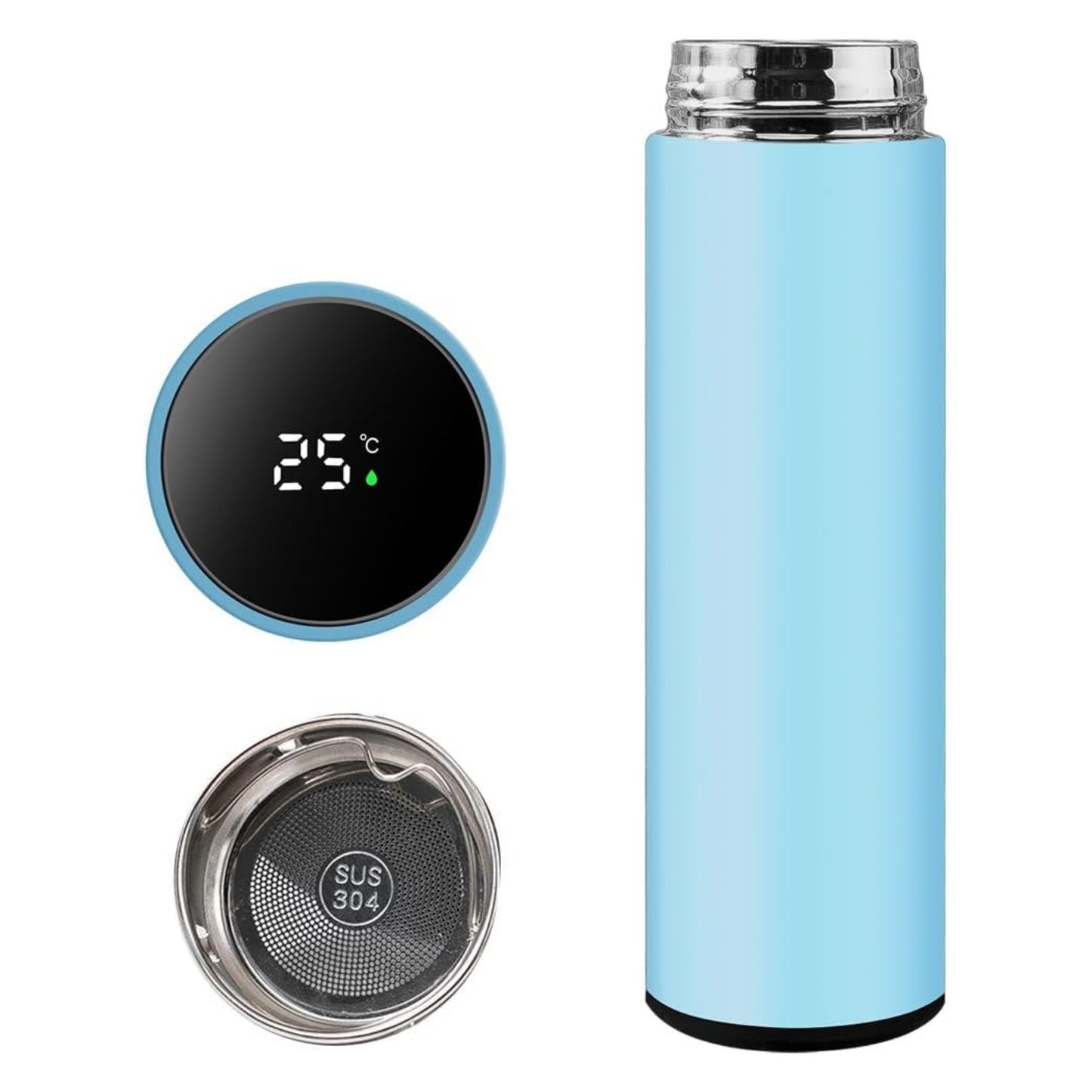 LED Touch Stainless Steel Insulated Water Bottle - Light Blue/500ML