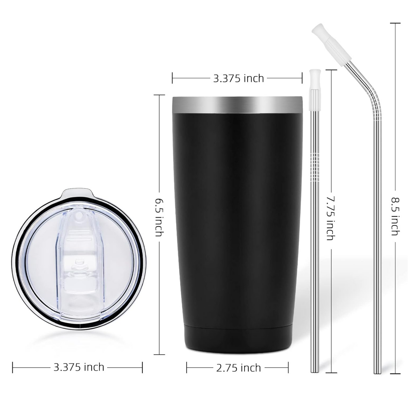 Black 20 OZ Double Wall Stainless Steel Vacuum Insulated Tumbler Coffee Travel Mug With Lid, Durable Powder Coated Insulated Coffee Cup for Cold & Hot Drinks