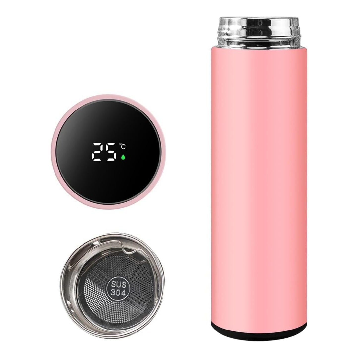 LED Touch Stainless Steel Insulated Water Bottle - Pink/500ML