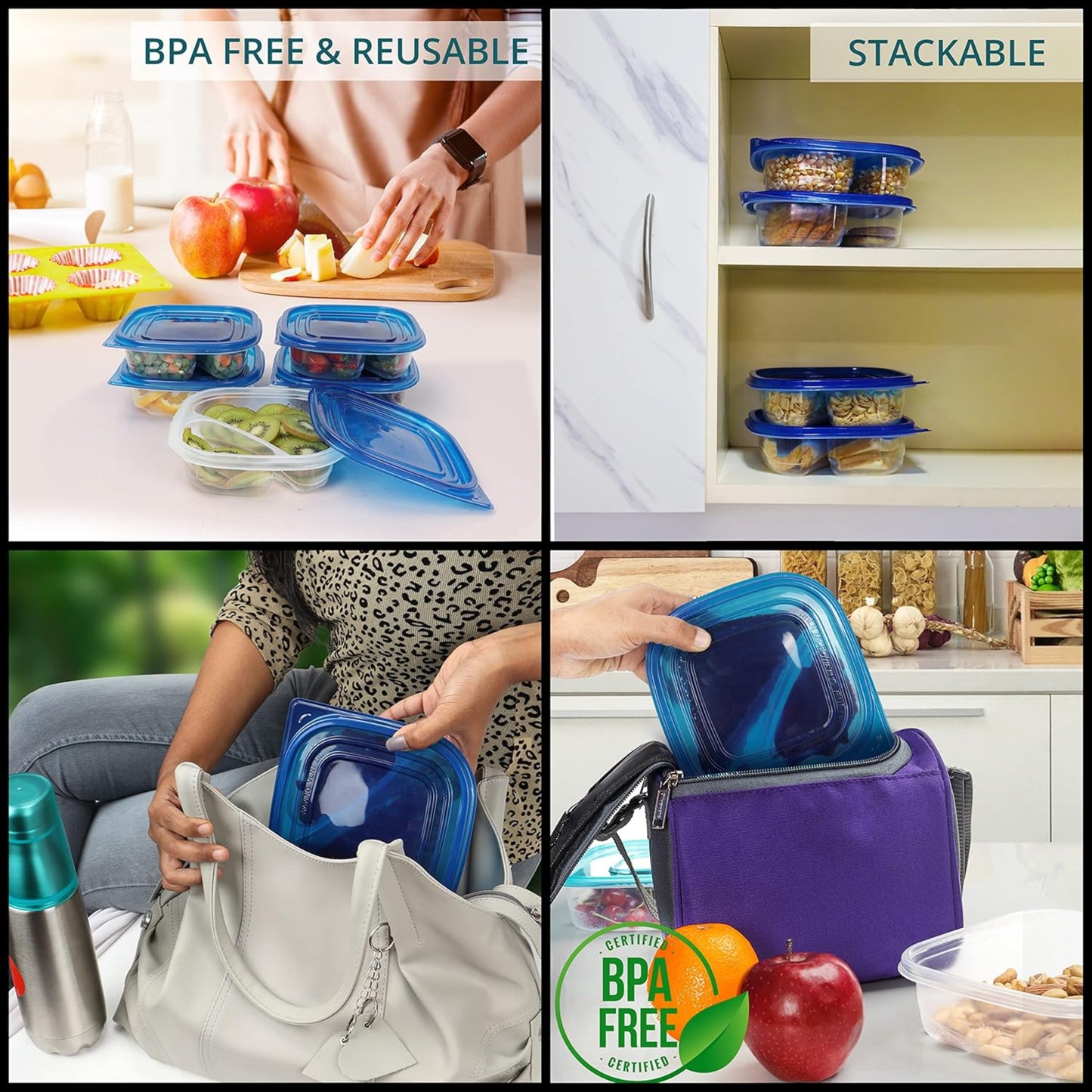 Square 4 Pack 4.4 Cup Plastic Food Storage Container