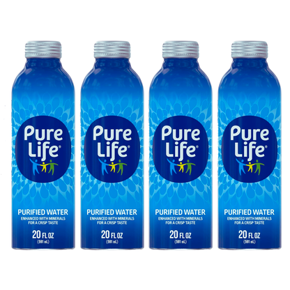 Pure Life Purified Bottled Water, 3-Pack - Still Bottled Drinking Water Enhanced with Minerals for a Crisp Taste, Aluminum Bottles - 20 fl oz