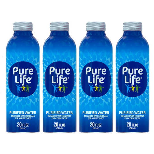 Pure Life Purified Bottled Water, 3-Pack - Still Bottled Drinking Water Enhanced with Minerals for a Crisp Taste, Aluminum Bottles - 20 fl oz
