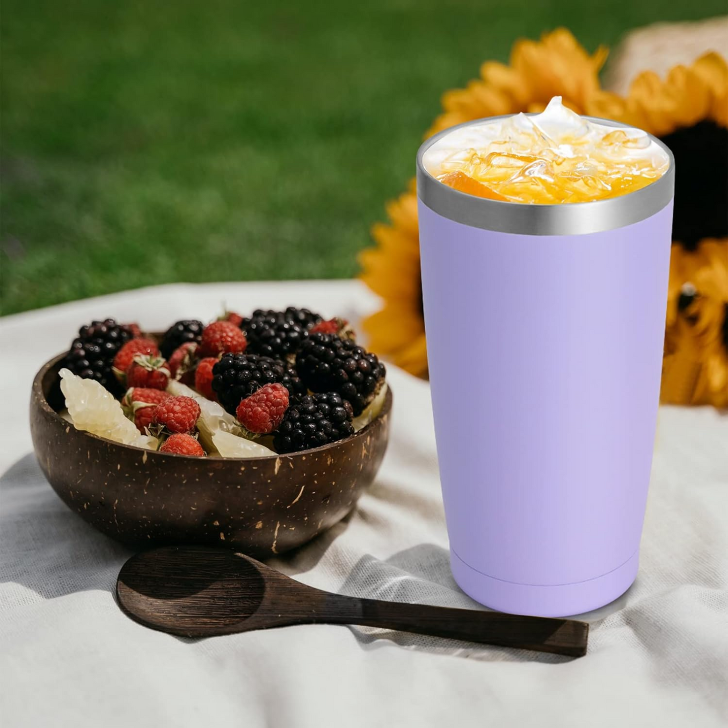 Lavender 20 OZ Double Wall Stainless Steel Vacuum Insulated Tumbler Coffee Travel Mug With Lid, Durable Powder Coated Insulated Coffee Cup for Cold & Hot Drinks