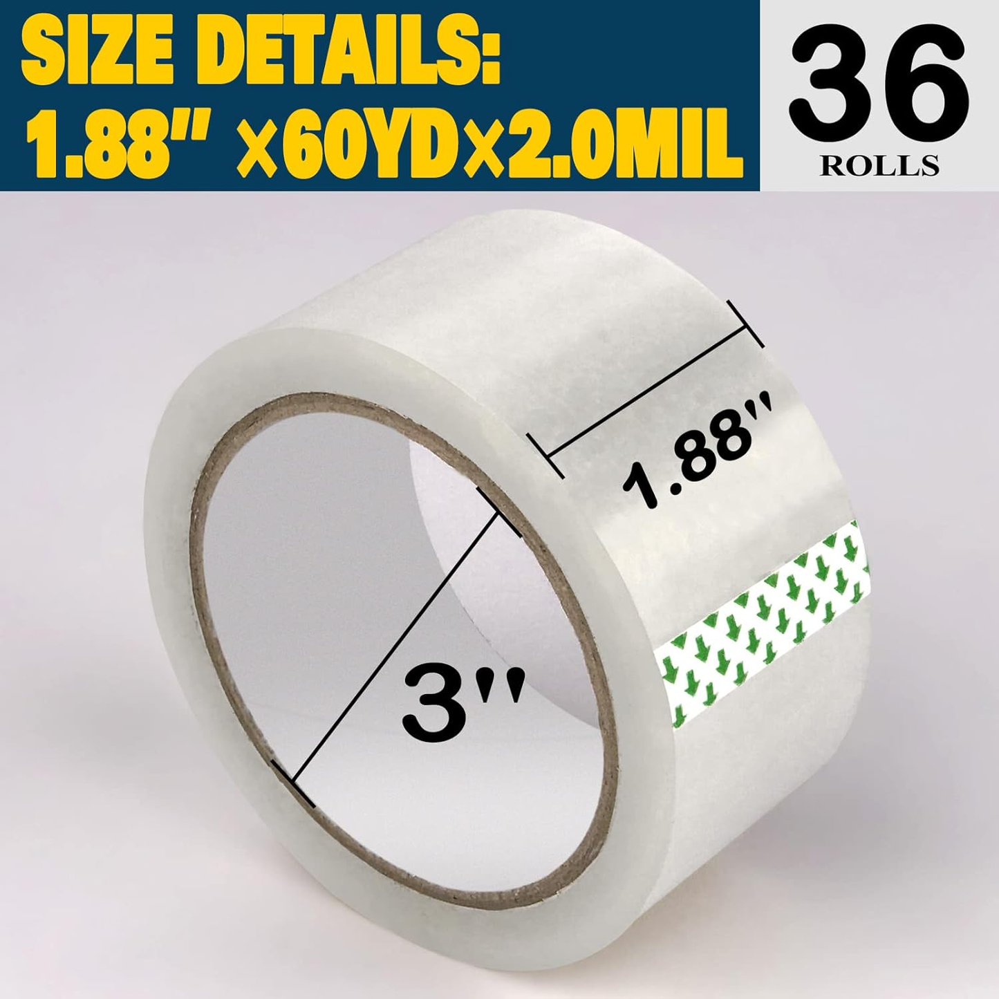 Clear Packing Tape 36 Rolls, Packing Tape Refills for Shipping Packaging Moving Sealing,1.88 Inch x 60 yd Per Roll,Total 2160 Yards (36 Rolls)